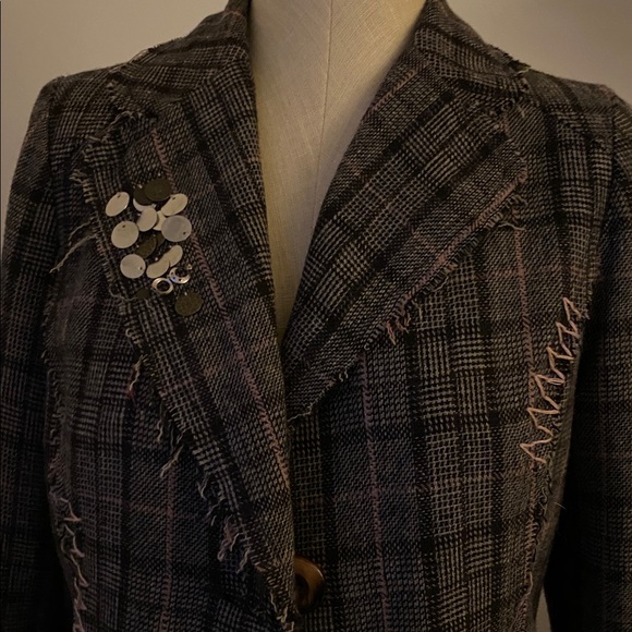 K/Lab Brown Plaid Blazer with Pink Stitching - Picture 2 of 14